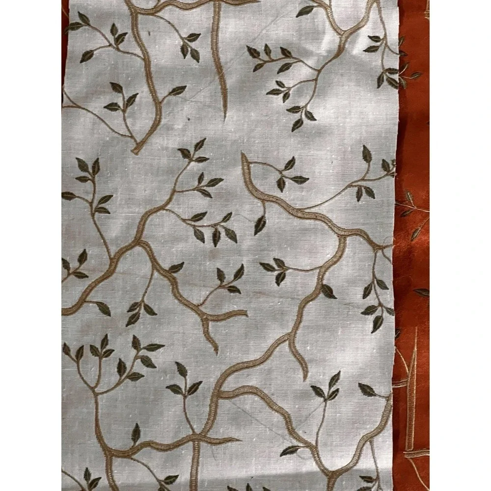 Embroidered‎ Microsuede Upholstery Fabric Remnant Vine Branches 28x106 Rust